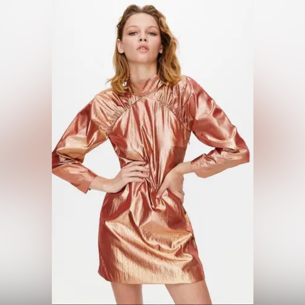 Little Moon Shimmering Bronze Long Sleeve Dress